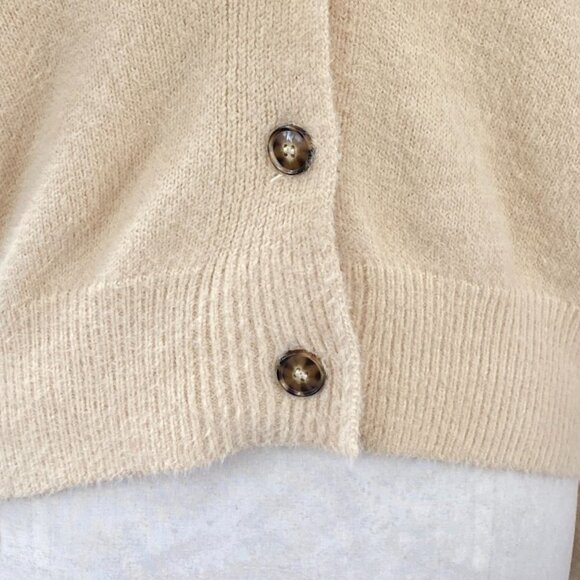 Urban Outfitters Oversized Puff Sleeve Button Cardigan Cream Slouchy Fuzzy-S - Picture 4 of 13